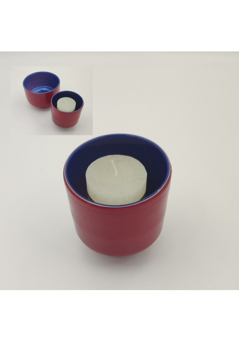 VASO VELA CRISTAL ROJO Y AZUL PEQUEÑO