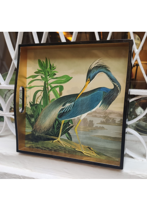 BANDEJA LACADA AVE AZUL 34 X 34 CM.
