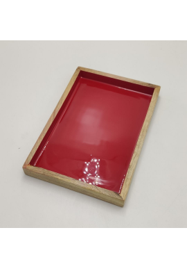 BANDEJA RECTANGULAR MADERA Y LACADO ROJO