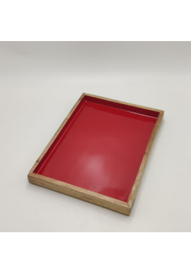 BANDEJA RECTANGULAR MADERA Y LACADO ROJO