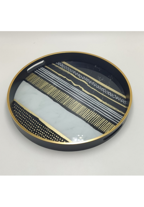BANDEJA RAYAS NEGRA Y DORADO 37 X 4 CM