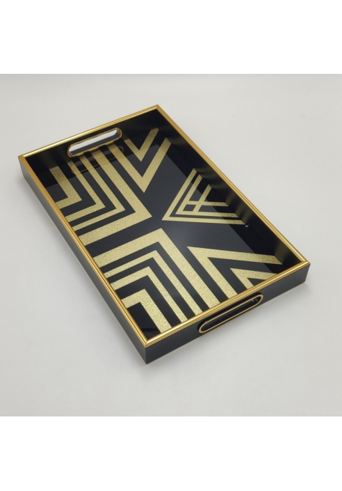 BANDEJA RAYAS NEGRA Y DORADO 37 X 4 CM