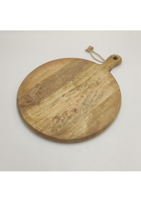 Tabla de cortar redonda de madera de acacia con mango